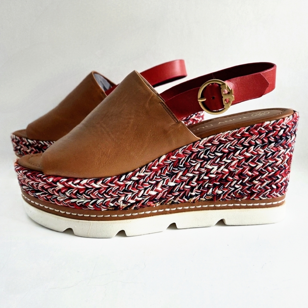Tory Burch Miranda Espadrille Wedge Platform Leather Sandals With Box, Size 10.5 - Picture 3 of 16